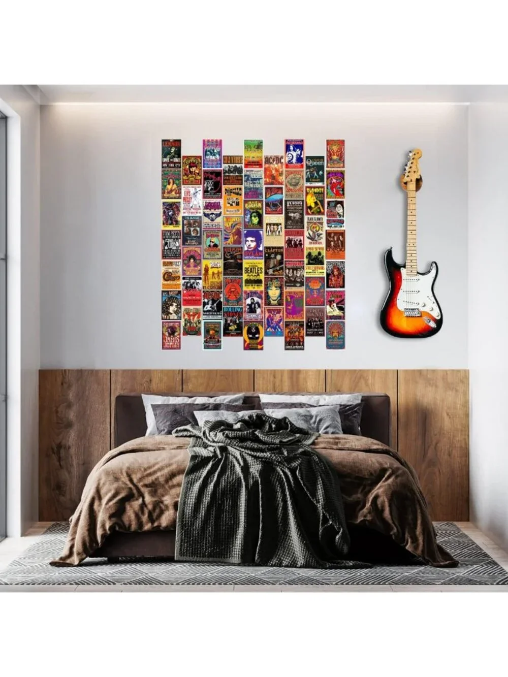 60 Vintage Rock Band Posters Set - Retro 70s 80s 90s Concert Wall Art Collage